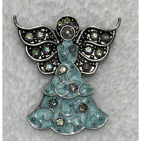 WOW FANTASTIC VINTAGE ENAMEL CHRISTMAS ANGEL PIN/BROOCH - Picture 1 of 8